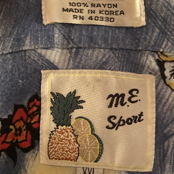 M. E. Sport Hawaiian shirt XXL featuring tiki theme and leis - Picture 2 of 6